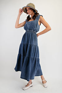 Ruffle Shoulder Denim Dress