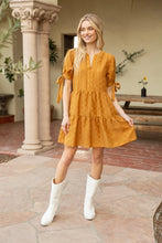 Load image into Gallery viewer, Tie Sleeve Textured Tiered Dress -$58
