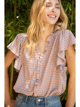 Load image into Gallery viewer, Ruffle Front Plaid Top -$44
