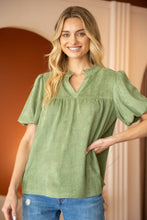 Load image into Gallery viewer, Bubble Sleeve High Neck Suede Top: $38
